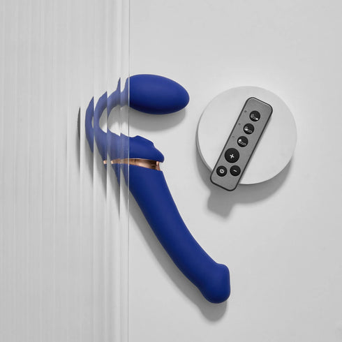 Vibrierender 3-Motoren Strap-On Multi Orgasm mit Fernbedienung - Wiederaufladbare Fernbedienung - Blau