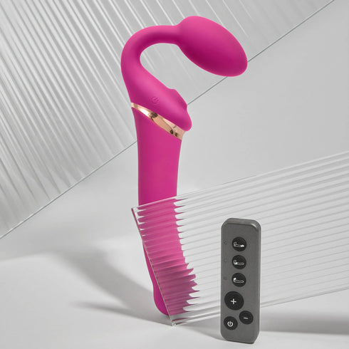 Vibrierender 3-Motoren Strap-On Multi Orgasm mit Fernbedienung - Wiederaufladbare Fernbedienung - fuchsia