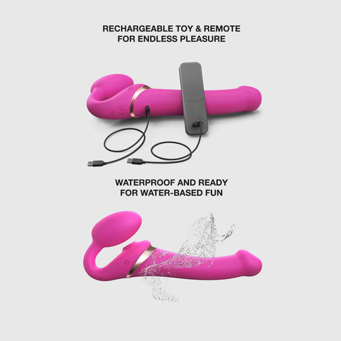 Vibrierender 3-Motoren Strap-On Multi Orgasm mit Fernbedienung - Wiederaufladbare Fernbedienung - fuchsia