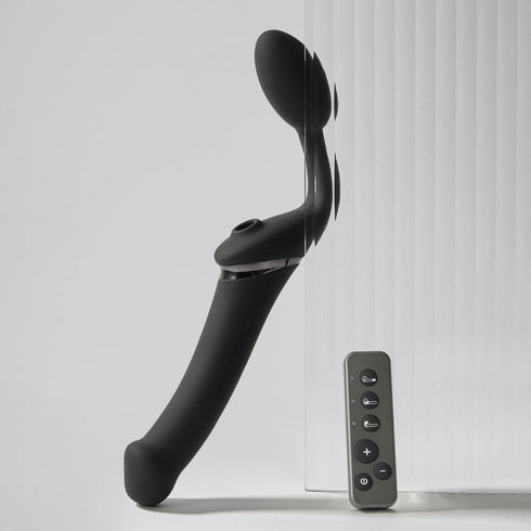 Vibrierender 3-Motoren Strap-On Multi Orgasm mit Fernbedienung - Wiederaufladbare Fernbedienung - Schwarz