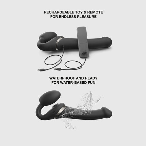 Vibrierender 3-Motoren Strap-On Multi Orgasm mit Fernbedienung - Wiederaufladbare Fernbedienung - Schwarz