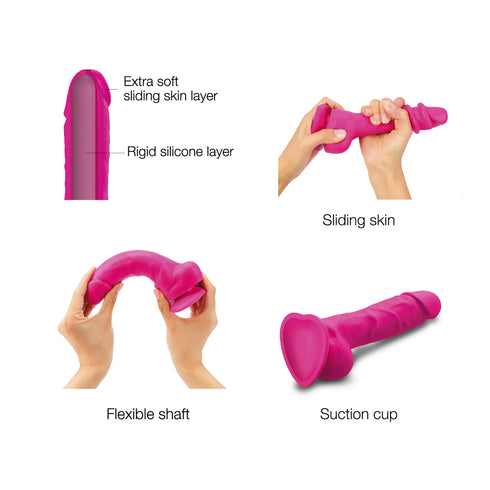 Realistischer Sliding Skin Dildo färben Fuchsienrot
