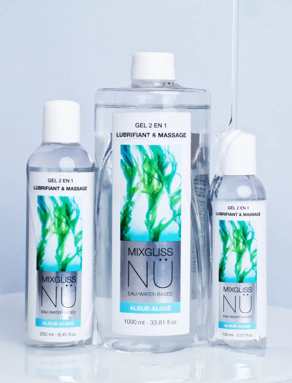 Mixgliss Nude 2-in-1 lubricant and massage gel Strap-on-Me algae 150ml for smooth and soothing use