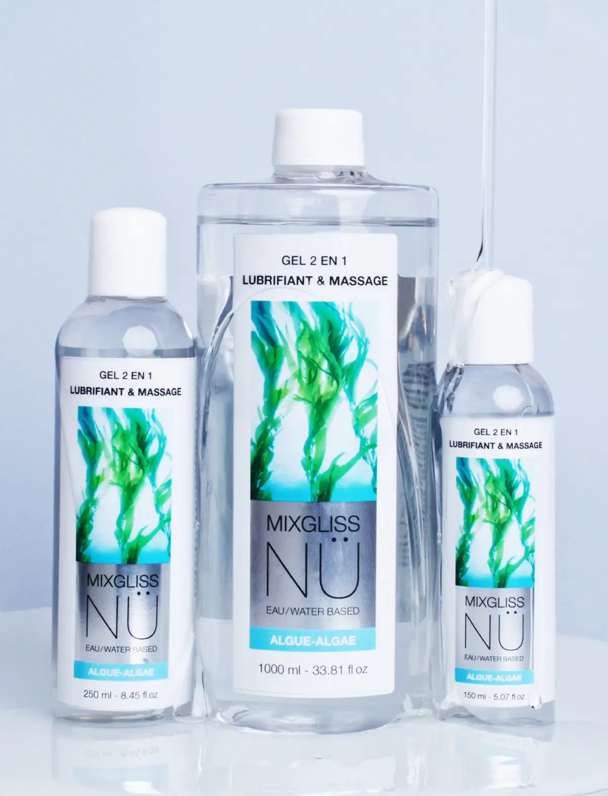 Mixgliss Nude 2-in-1 lubricant and massage gel Strap-on-Me algae 150ml for smooth and soothing use