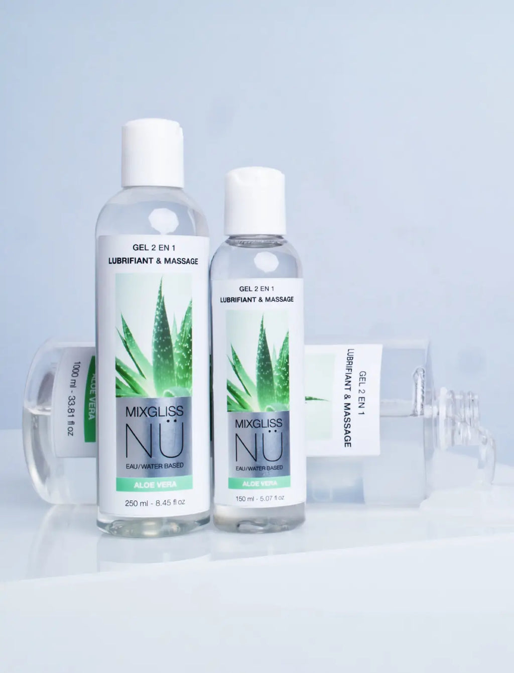 Mixgliss Nude 2-in-1 lubricant and massage gel Strap-on-Me aloe vera 1000ml for smooth and soothing use