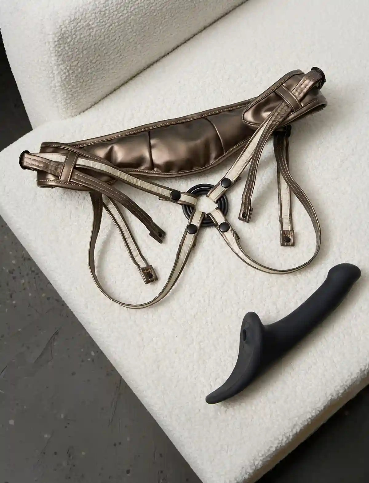 Faux leather harness Strap-on-Me Desirous golden bronze one-size adjustable elegant design