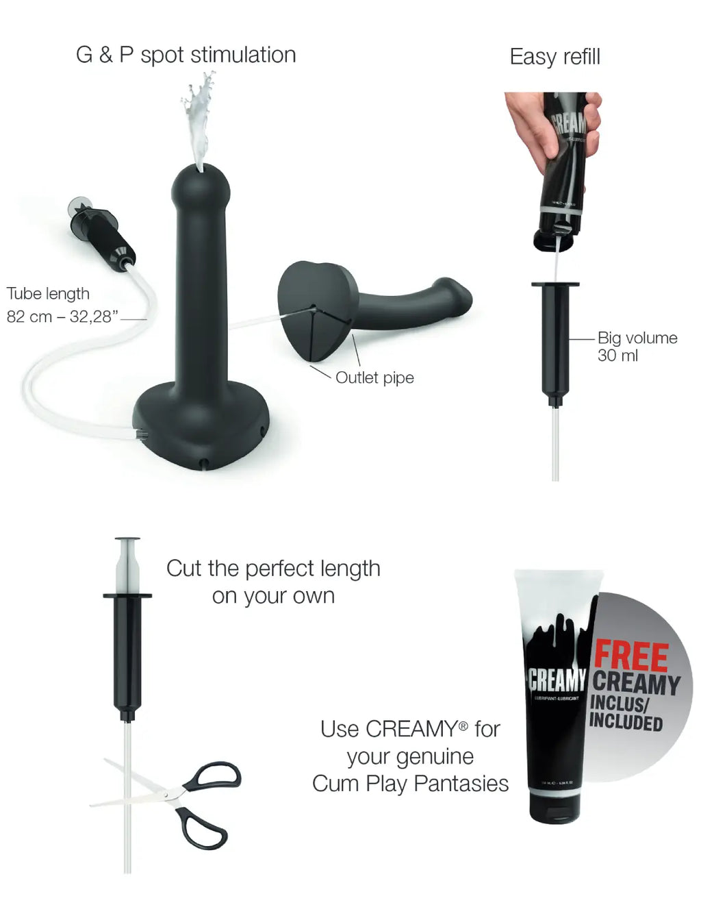 Ejaculating dildo Strap-on-Me in black with lifelike texture and ergonomic design for a realistic and comfortable use