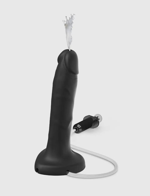Realistic ejaculating dildo Strap-on-Me in black with lifelike texture and ergonomic design for a realistic and comfortable use