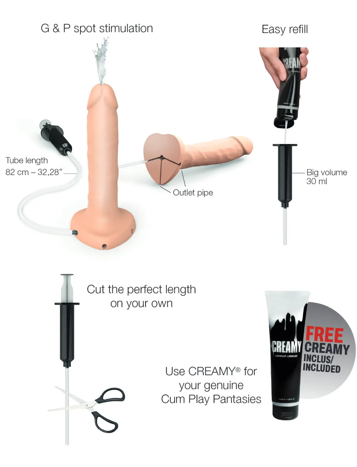 Realistic ejaculating dildo Strap-on-Me in vanilla with lifelike texture and ergonomic design for a realistic and comfortable use