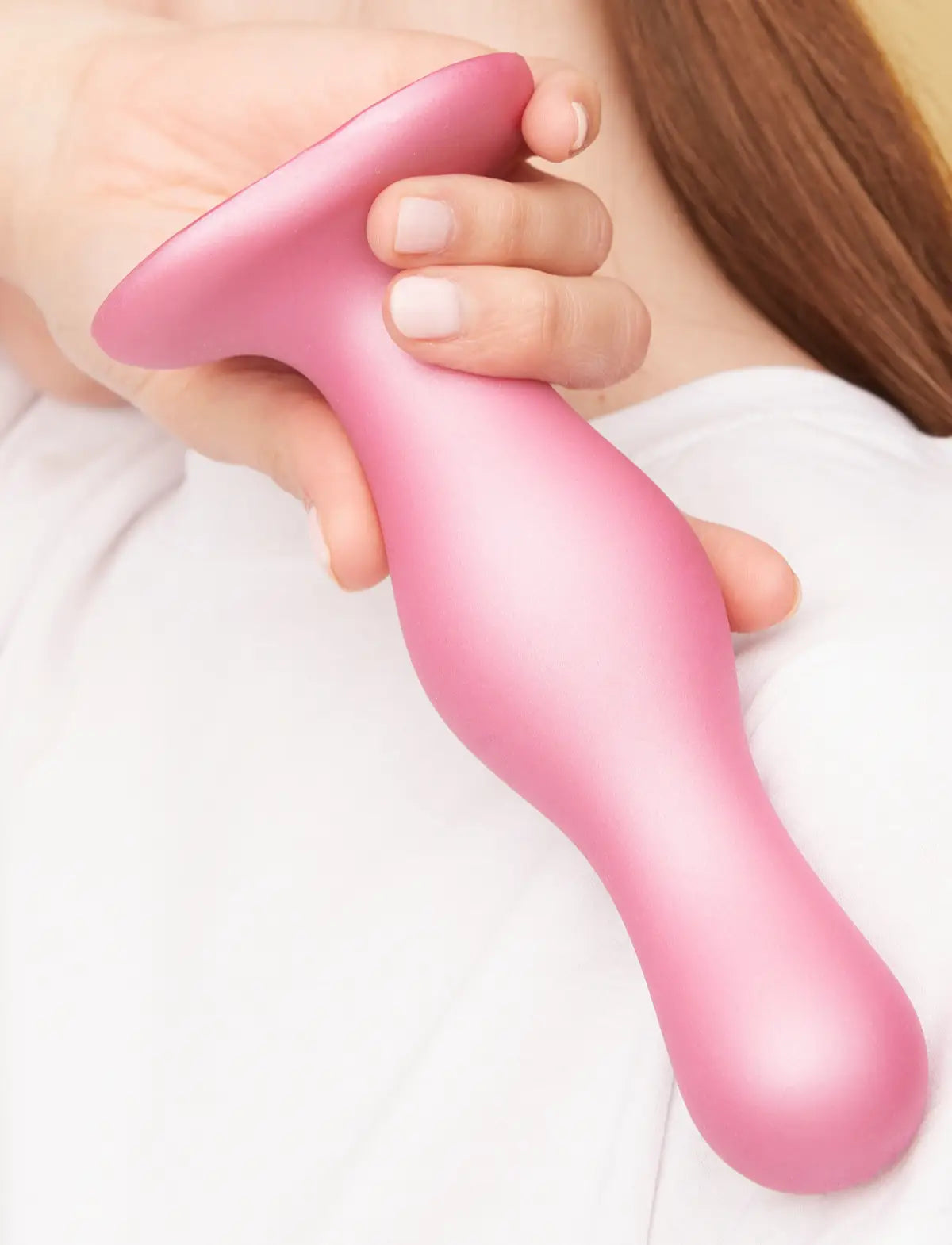 Hybrid dildo collection Strap-on-Me curvy anal plug in metallic candy pink with ergonomic design for comfortable and gradual use