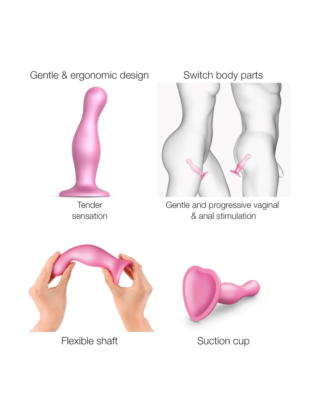 Hybrid dildo collection Strap-on-Me curvy anal plug in metallic candy pink with ergonomic design for comfortable and gradual use