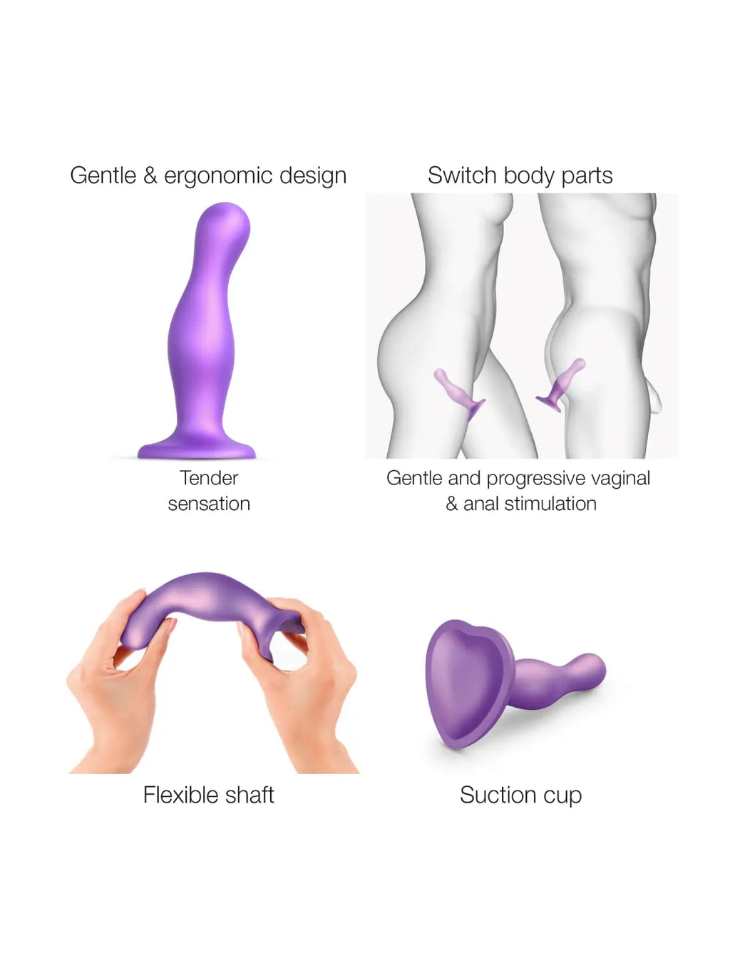Hybrid dildo collection Strap-on-Me curvy anal plug in metallic purple with ergonomic design for comfortable and gradual use