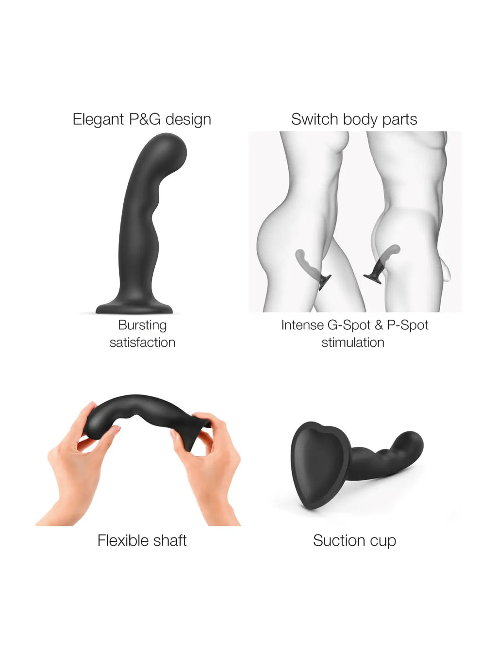 Hybrid dildo collection Strap-on-Me Point P and G anal plug in black with ergonomic design for targeted stimulation and comfortable use