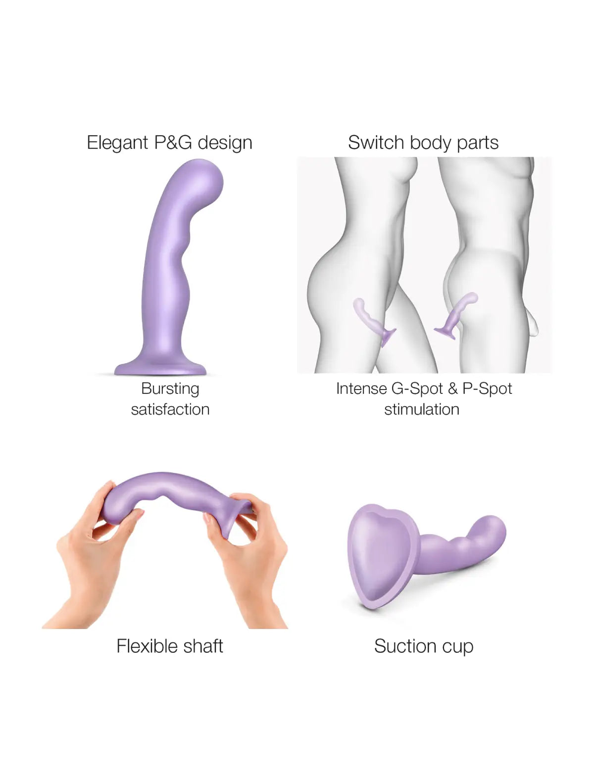 Hybrid dildo collection Strap-on-Me Point P and G anal plug in metallic lilac with ergonomic design for targeted stimulation and comfortable use