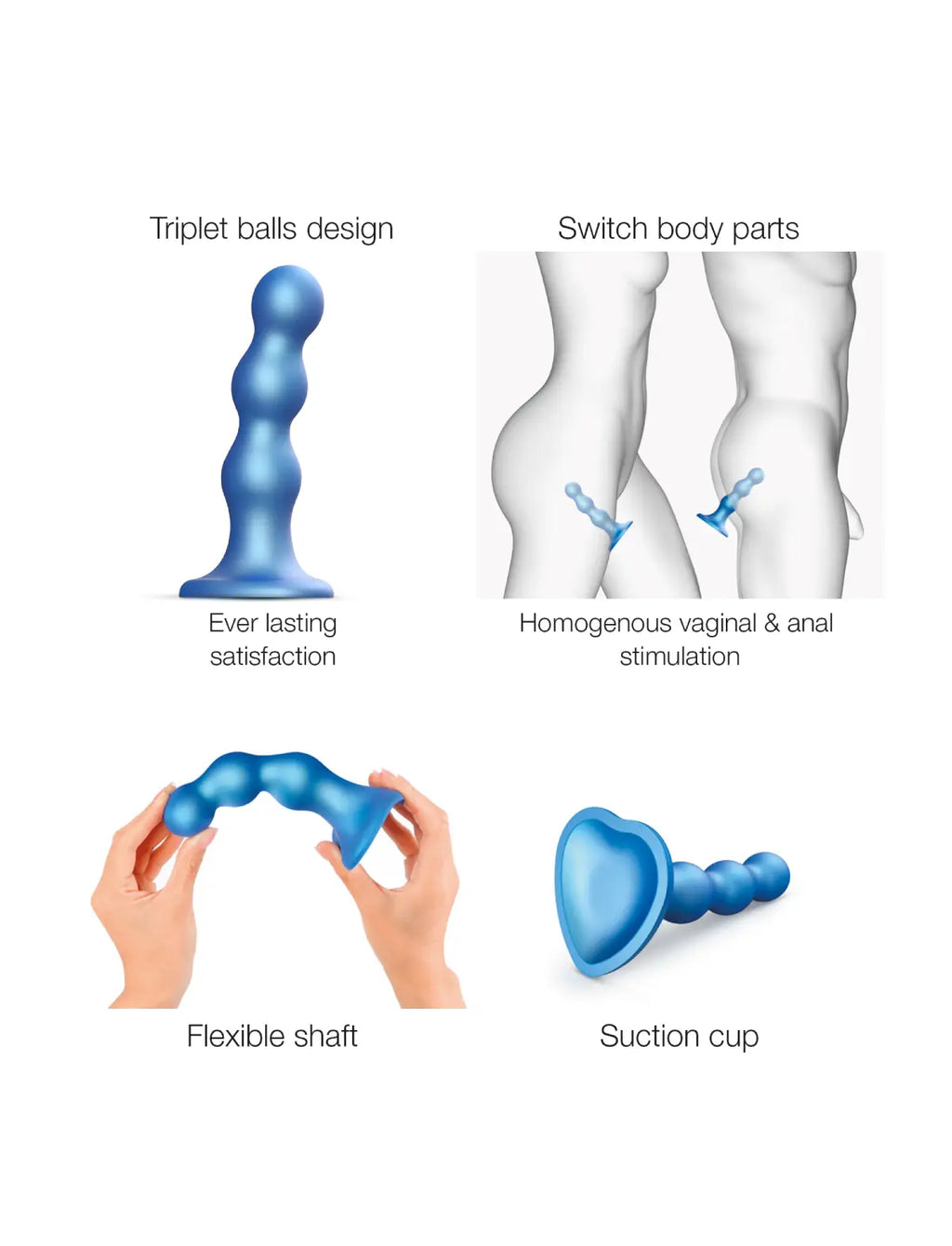 Hybrid dildo collection Strap-on-Me plug balls in blue with ergonomic design for comfortable use and gradual stimulation