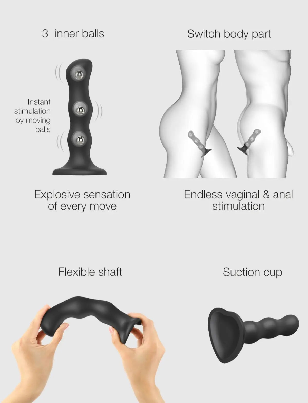 Hybrid dildo collection Strap-on-Me Geisha balls in black with ergonomic design for comfortable use and pelvic floor training