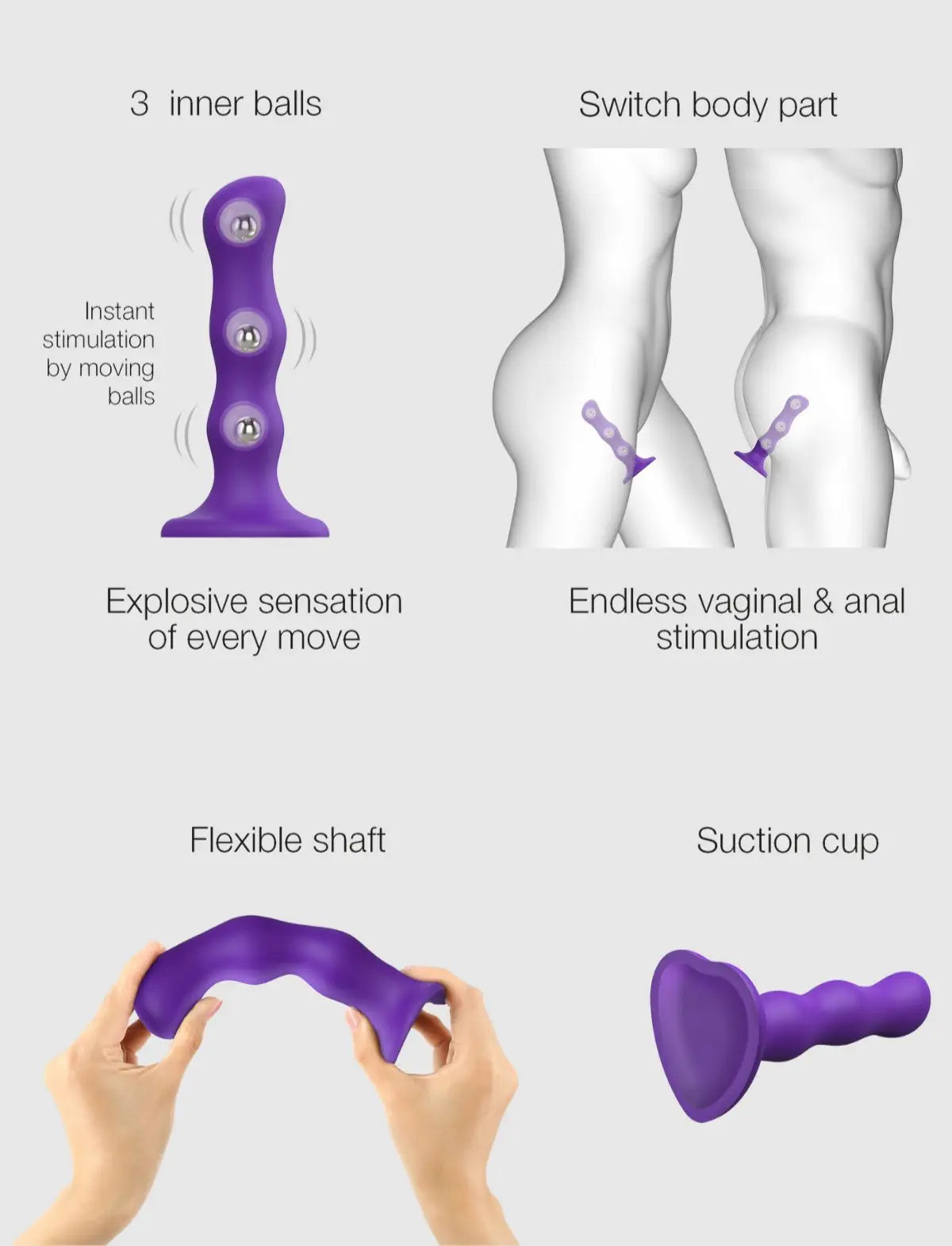Hybrid dildo collection Strap-on-Me Geisha balls in lila with ergonomic design for comfortable use and pelvic floor training