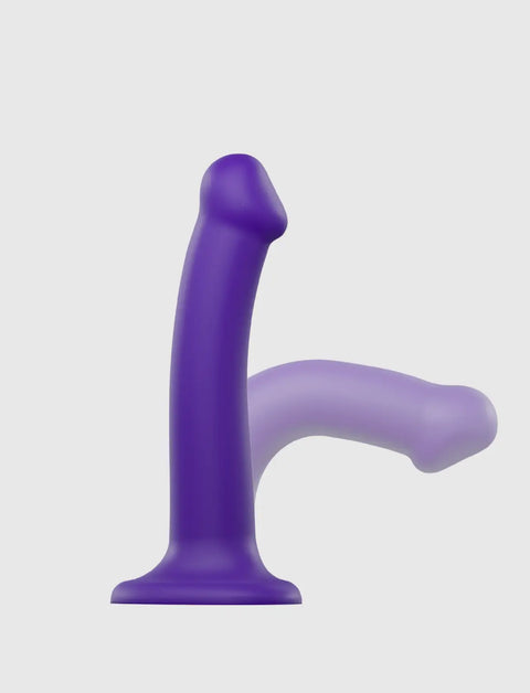 Semi-realistic bendable double-density dildo Strap-on-Me in violet with lifelike texture and flexible ergonomic design for versatile use