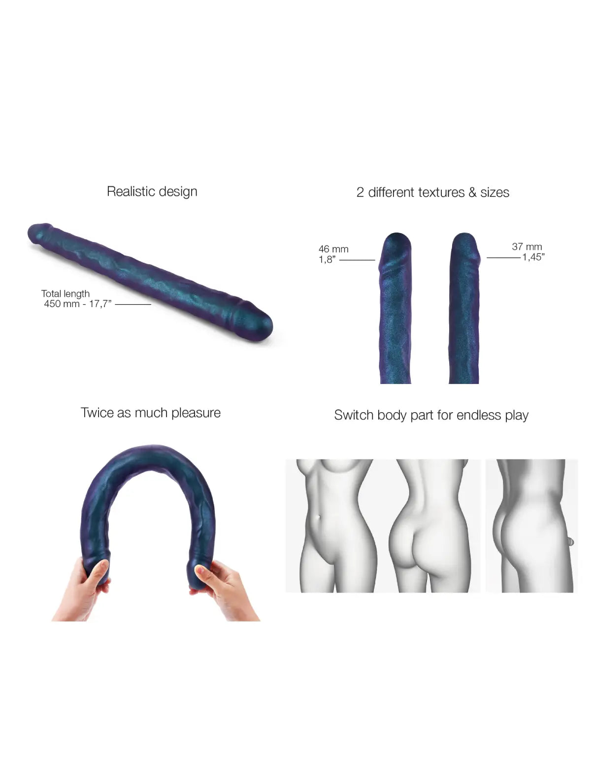 Double-ended realistic dildo Strap-on-Me with lifelike texture and ergonomic design for versatile and comfortable use