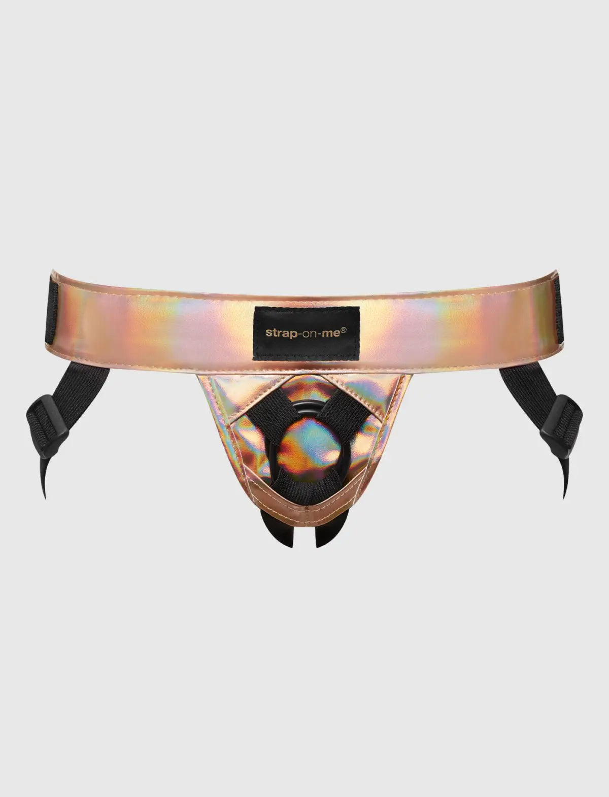 Faux leather harness Strap-on-Me holographic rose gold adjustable fit stylish design