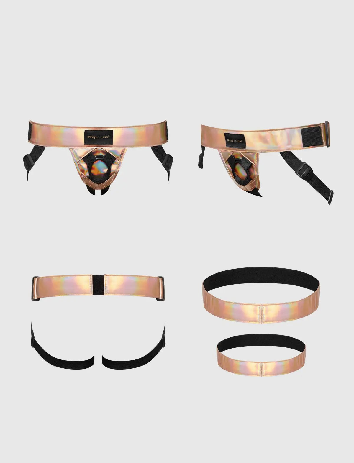 Faux leather harness Strap-on-Me holographic rose gold adjustable fit stylish design