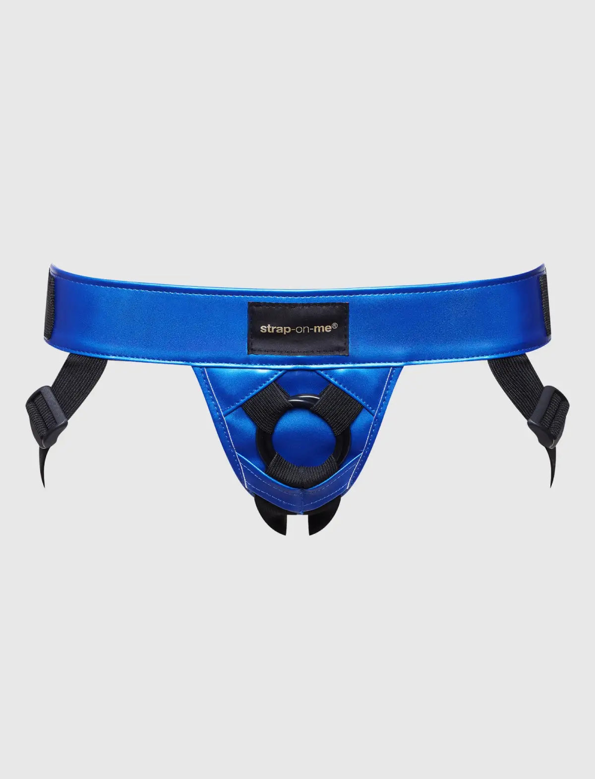 Faux leather harness Strap-on-Me metallic blue adjustable fit stylish design