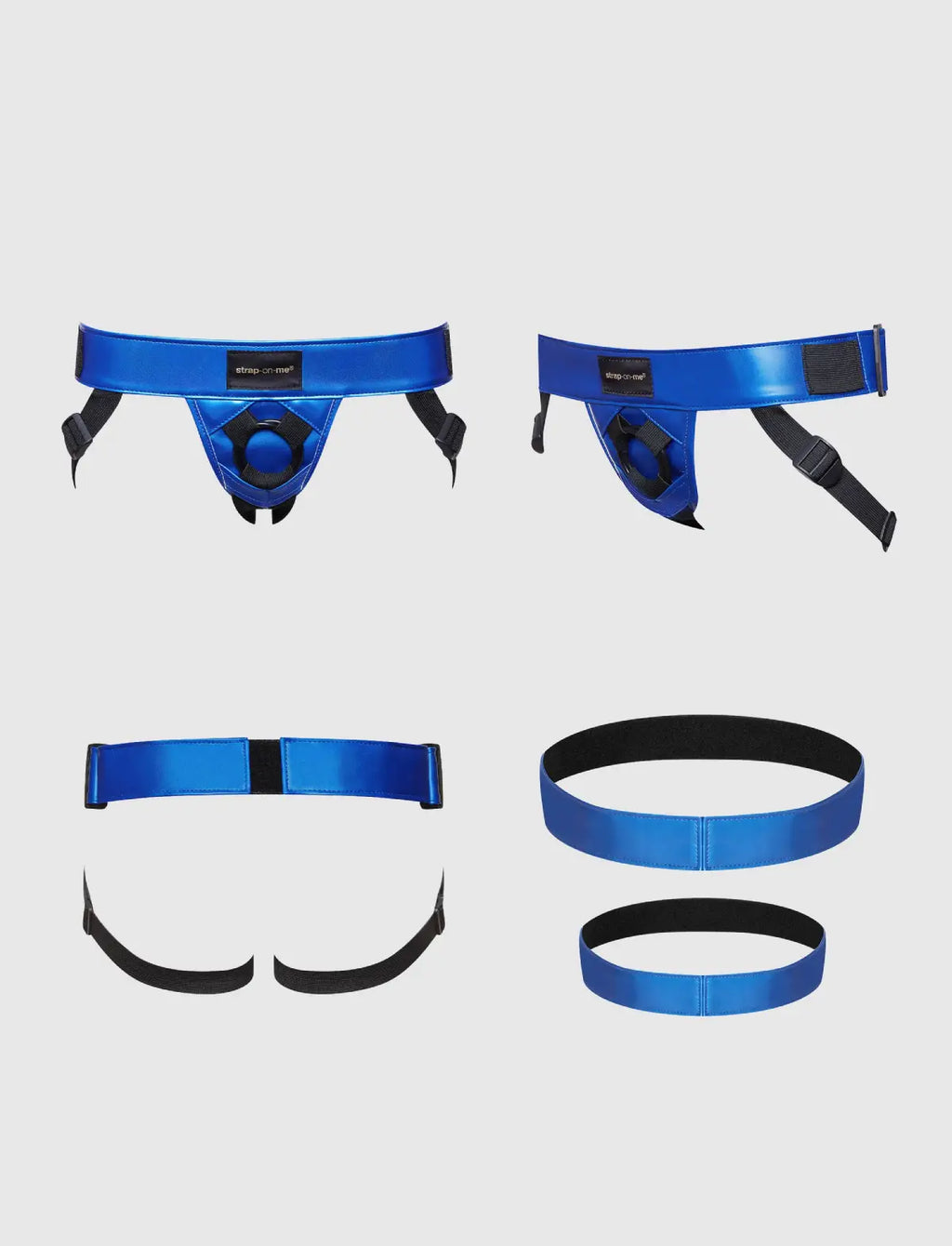 Faux leather harness Strap-on-Me metallic blue adjustable fit stylish design