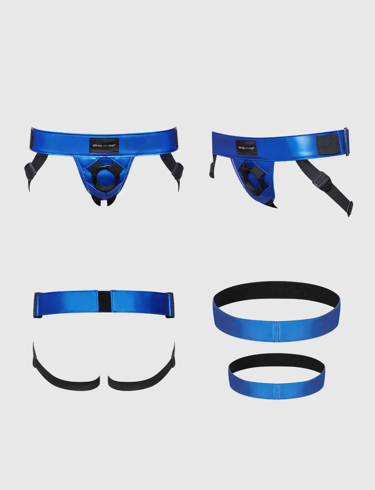 Faux leather harness Strap-on-Me metallic blue adjustable fit stylish design