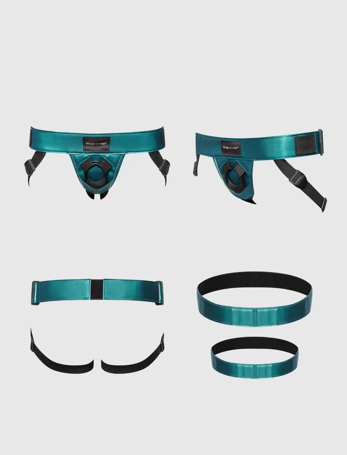 Faux leather harness Strap-on-Me metallic green adjustable fit stylish design