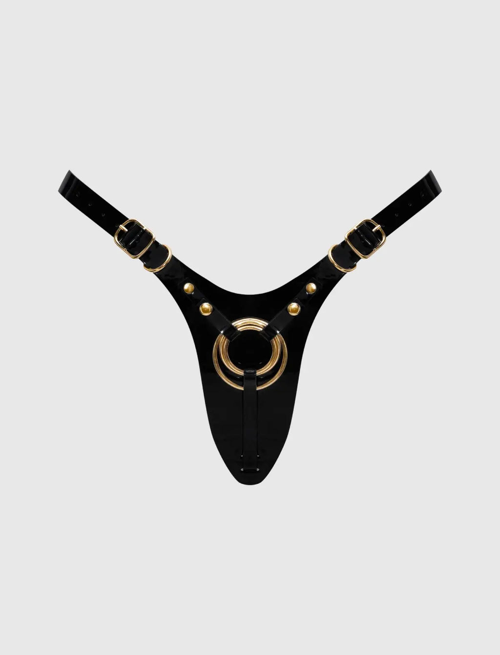 Faux leather harness Strap-on-Me glossy black adjustable fit elegant design