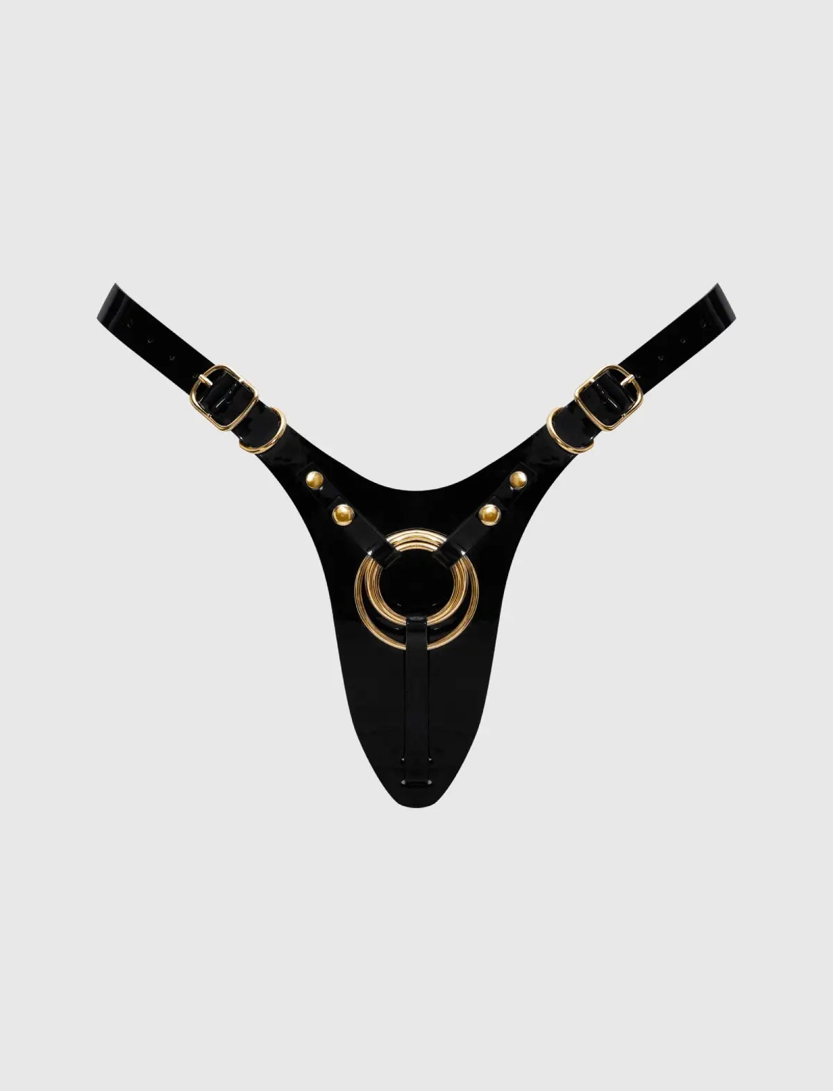 Faux leather harness Strap-on-Me glossy black adjustable fit elegant design