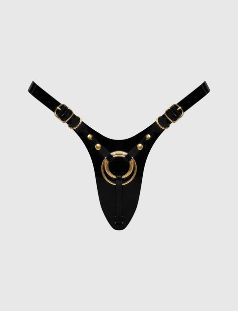 Faux leather harness Strap-on-Me glossy black adjustable fit elegant design