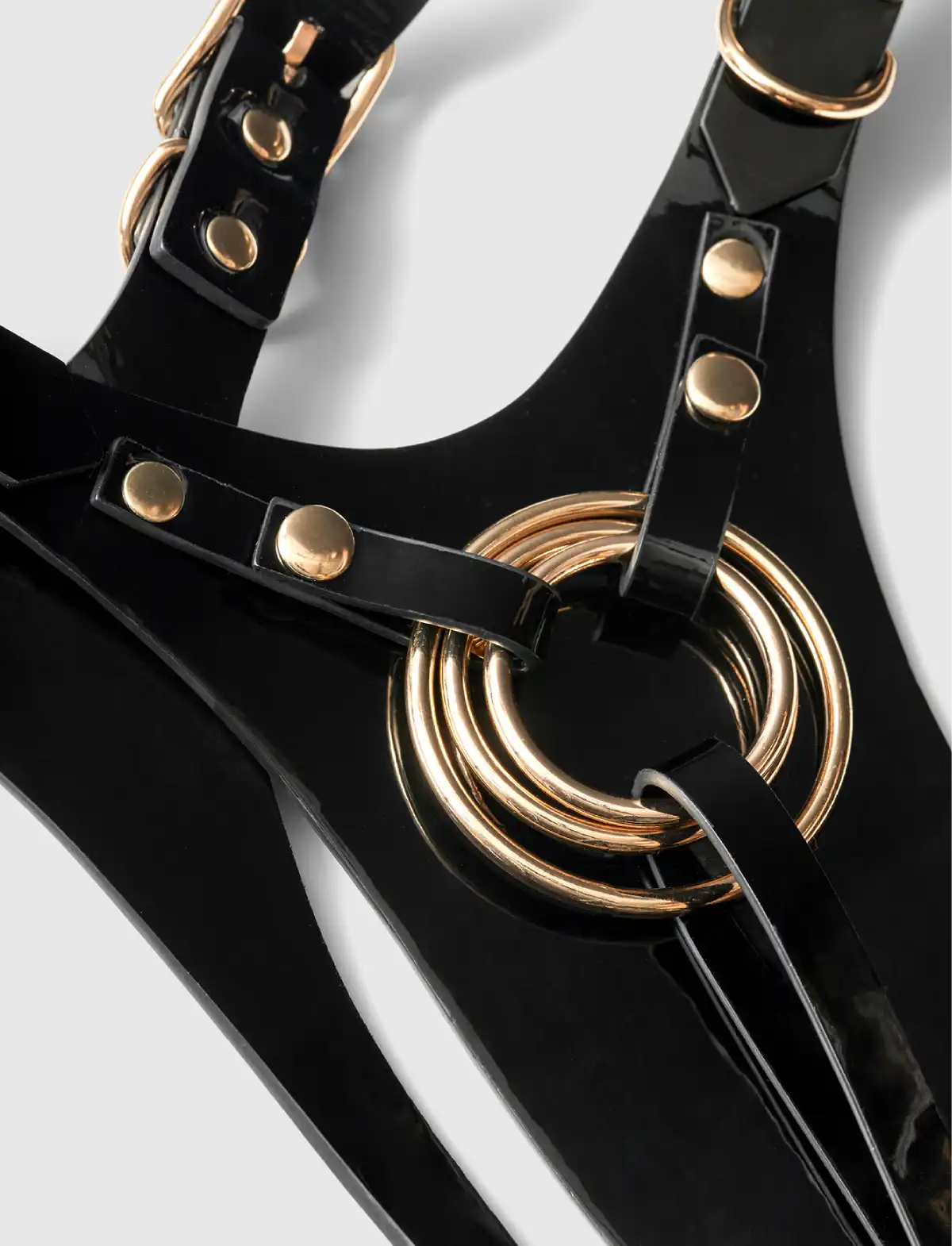Faux leather harness Strap-on-Me glossy black adjustable fit elegant design