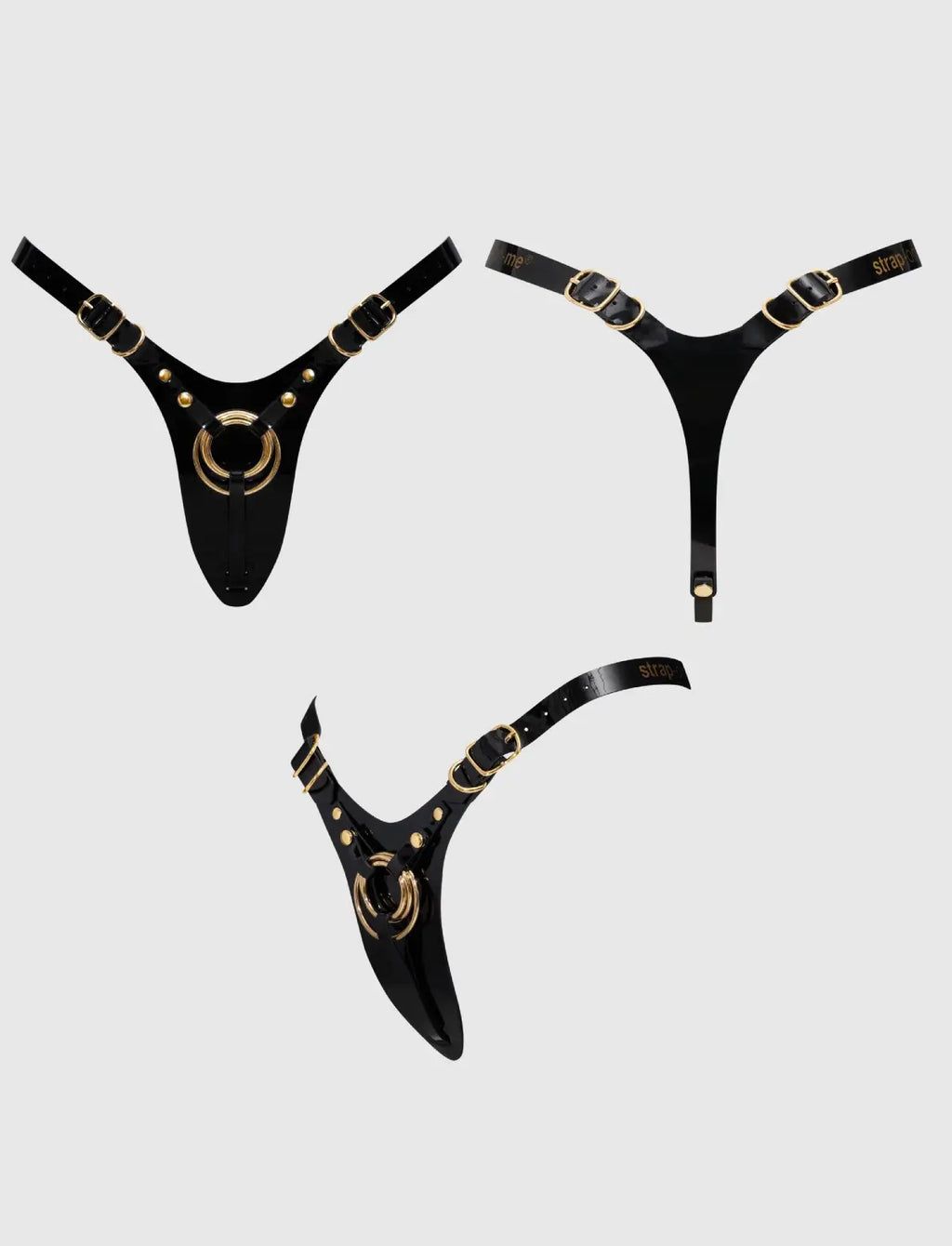 Faux leather harness Strap-on-Me glossy black adjustable fit elegant design