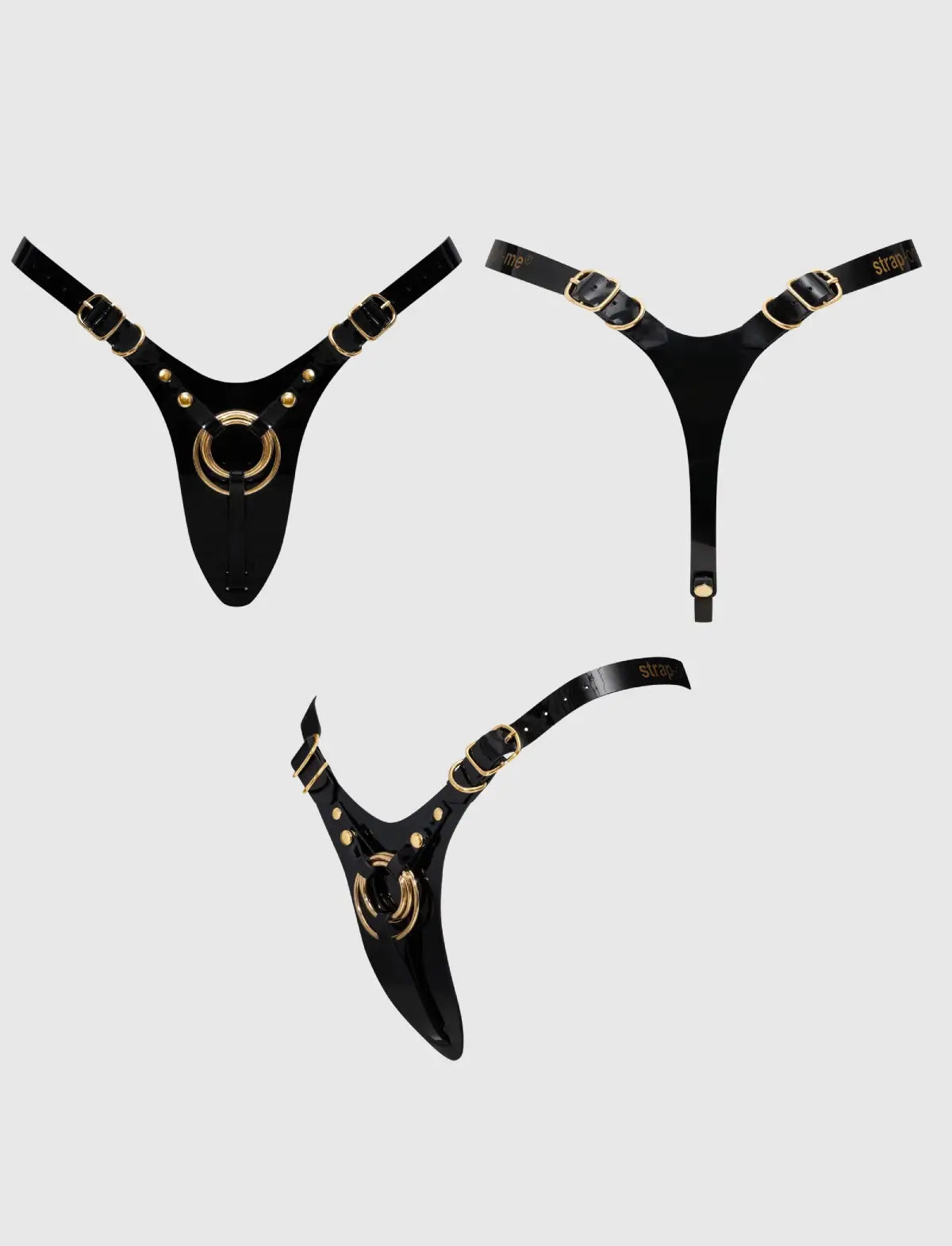 Faux leather harness Strap-on-Me glossy black adjustable fit elegant design