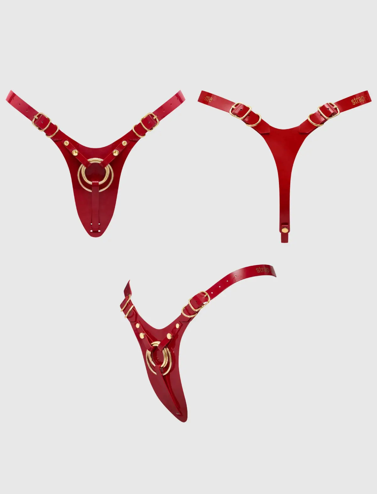Faux leather harness Strap-on-Me glossy red adjustable fit elegant design