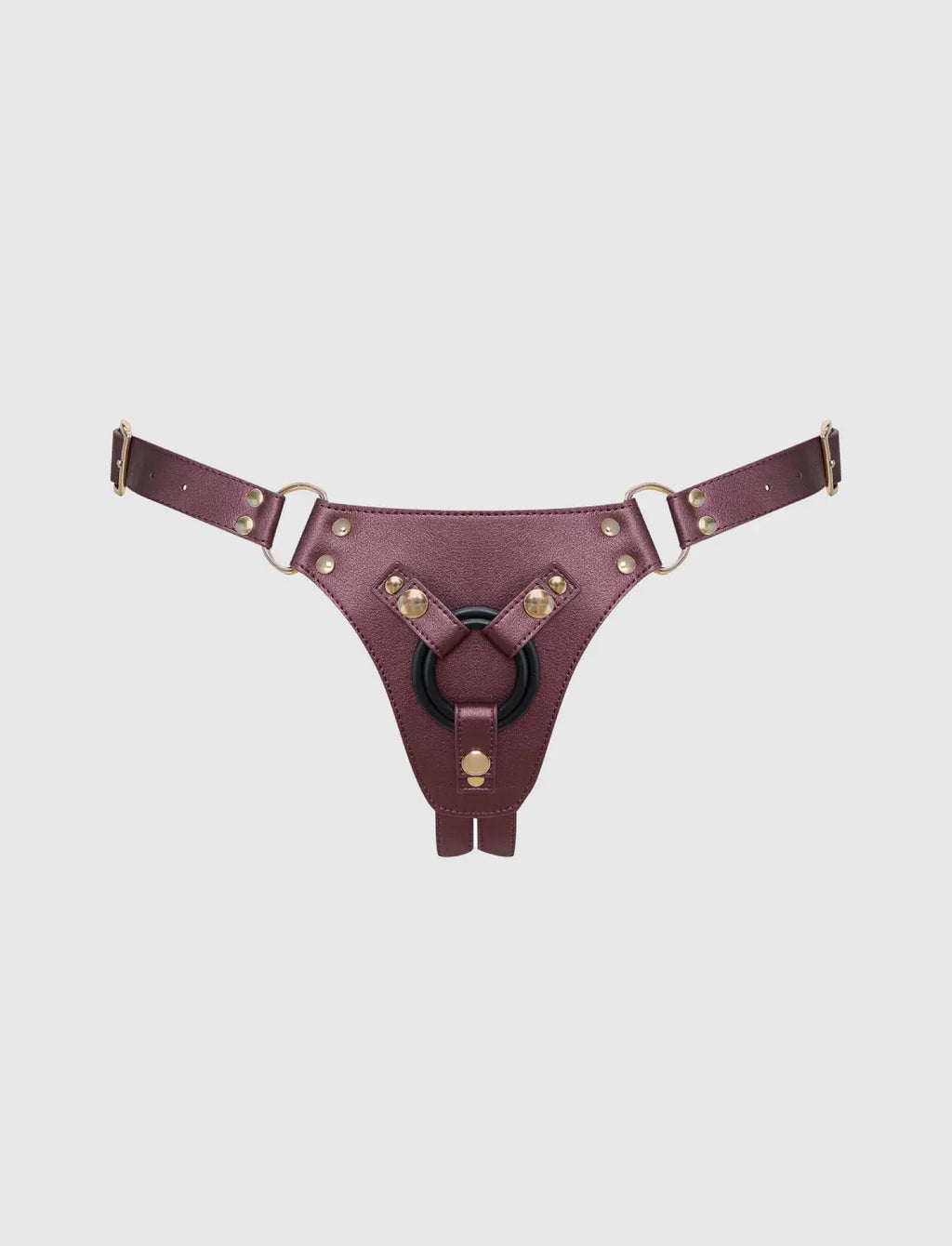 Faux leather harness Strap-on-Me metallic aubergine adjustable fit elegant design