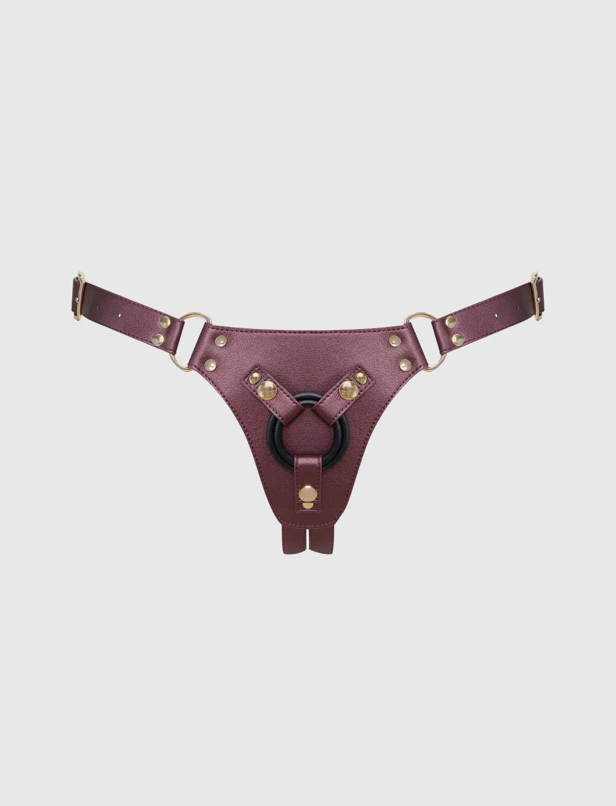 Faux leather harness Strap-on-Me metallic aubergine adjustable fit elegant design