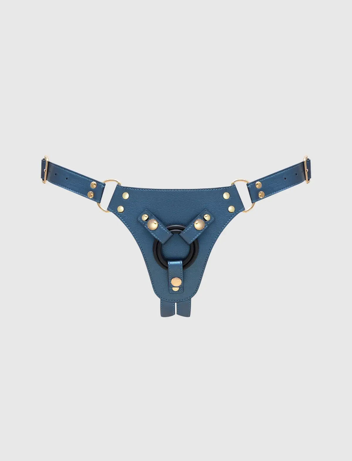 Faux leather harness Strap-on-Me metallic blue adjustable fit elegant design