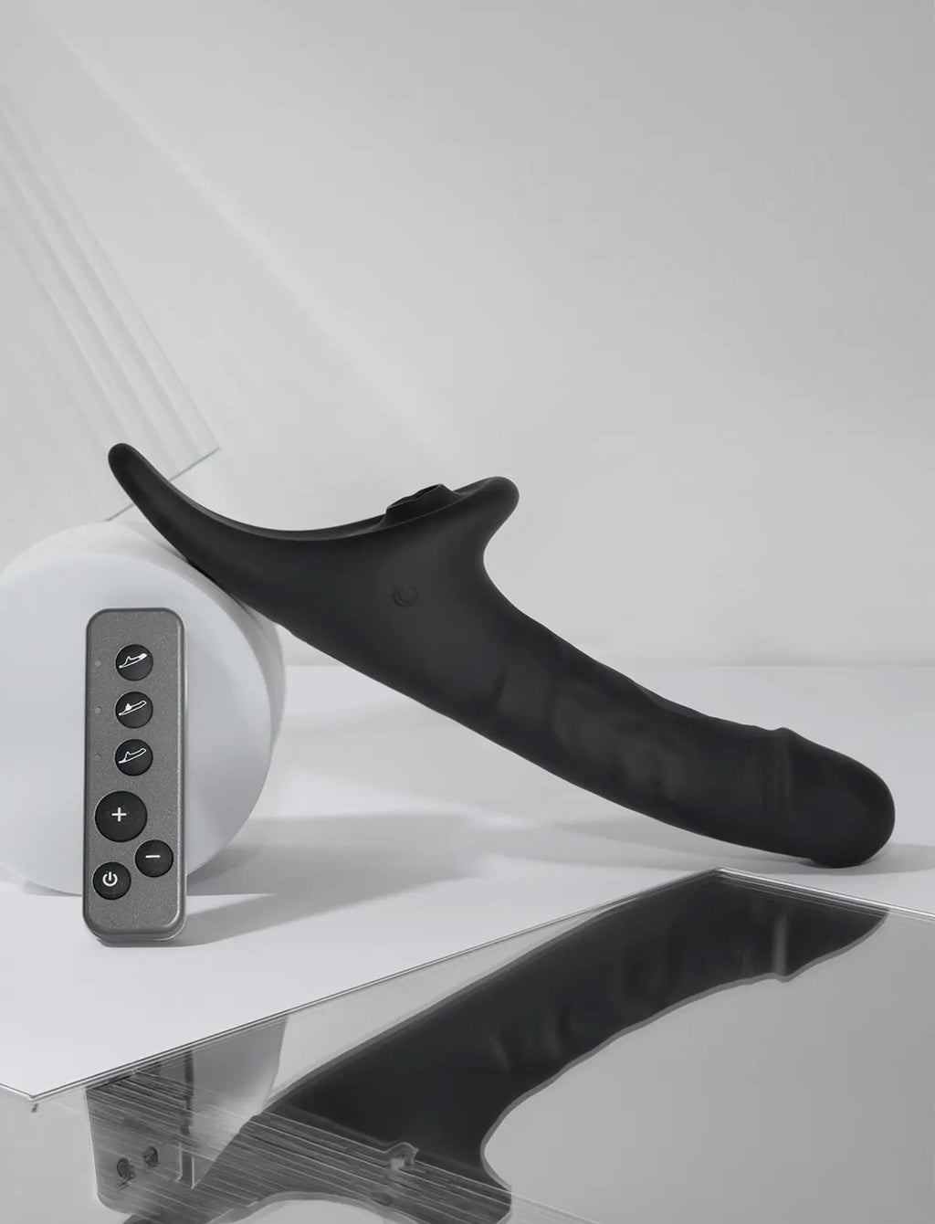 Multi-orgasm realistic dildo Strap-on-Me in black with lifelike texture and ergonomic design for versatile and comfortable use