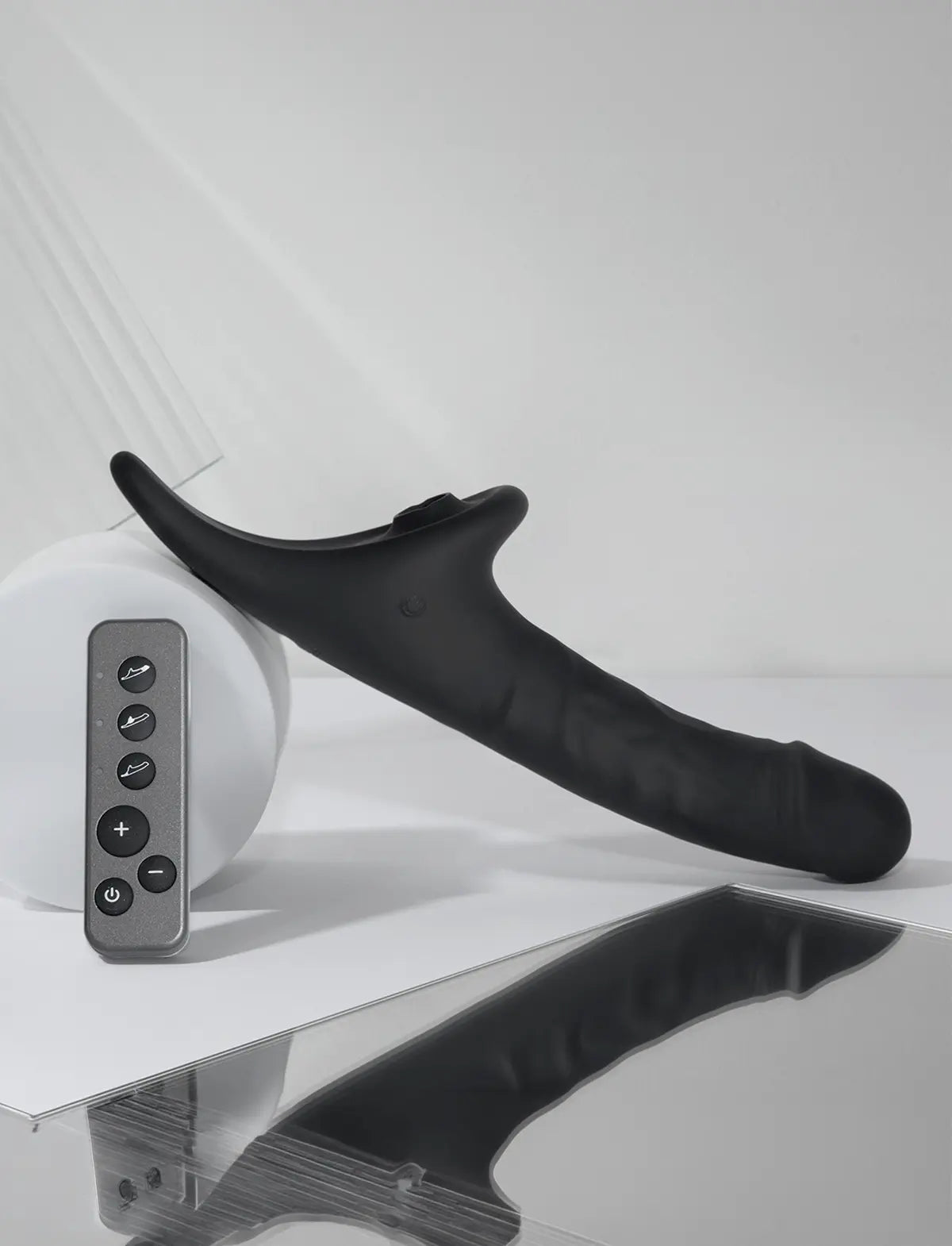 Multi-orgasm realistic dildo Strap-on-Me in black with lifelike texture and ergonomic design for versatile and comfortable use