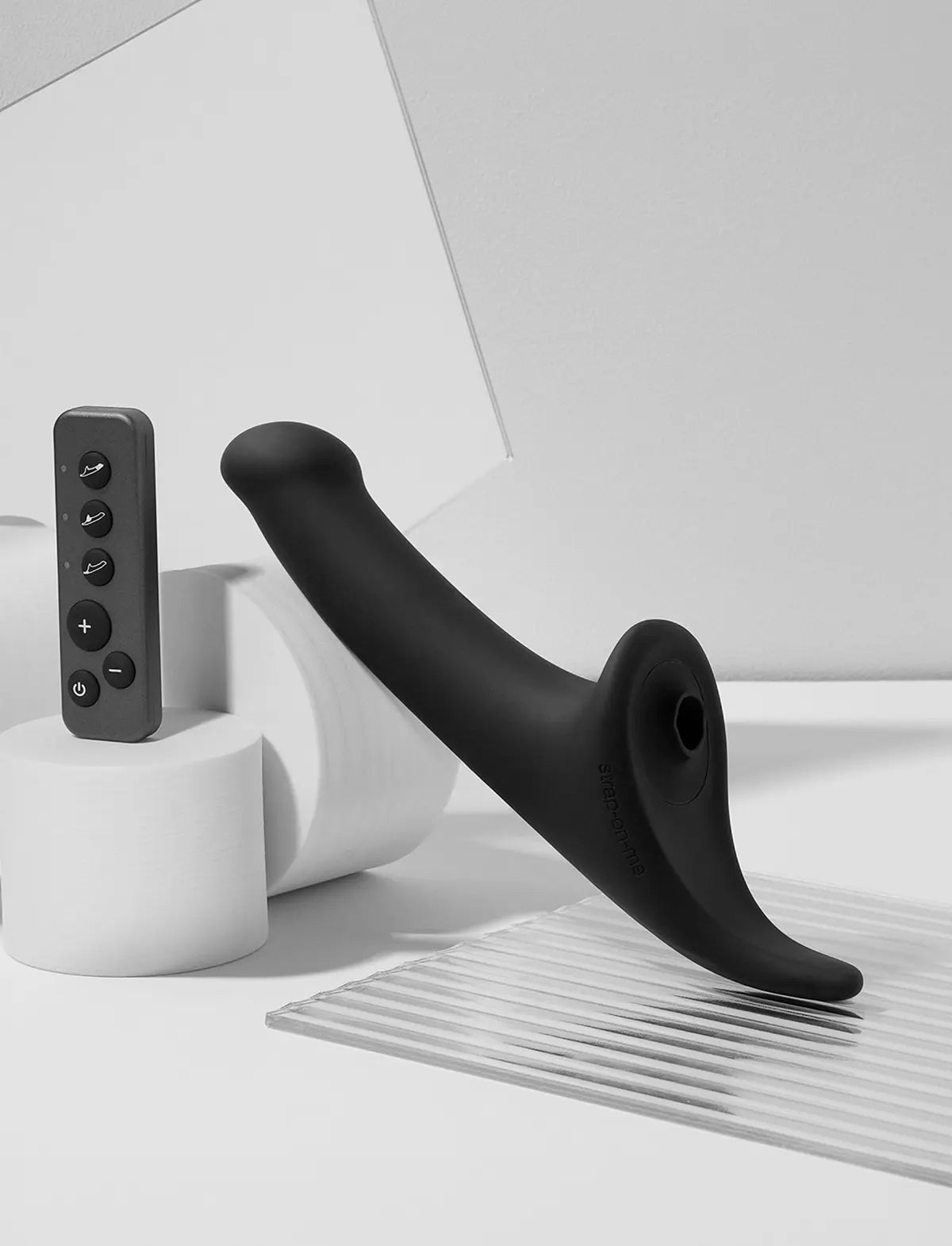 Multi-orgasm semi-realistic Strap-on-Me dildo in black with lifelike texture and ergonomic design for versatile and comfortable use