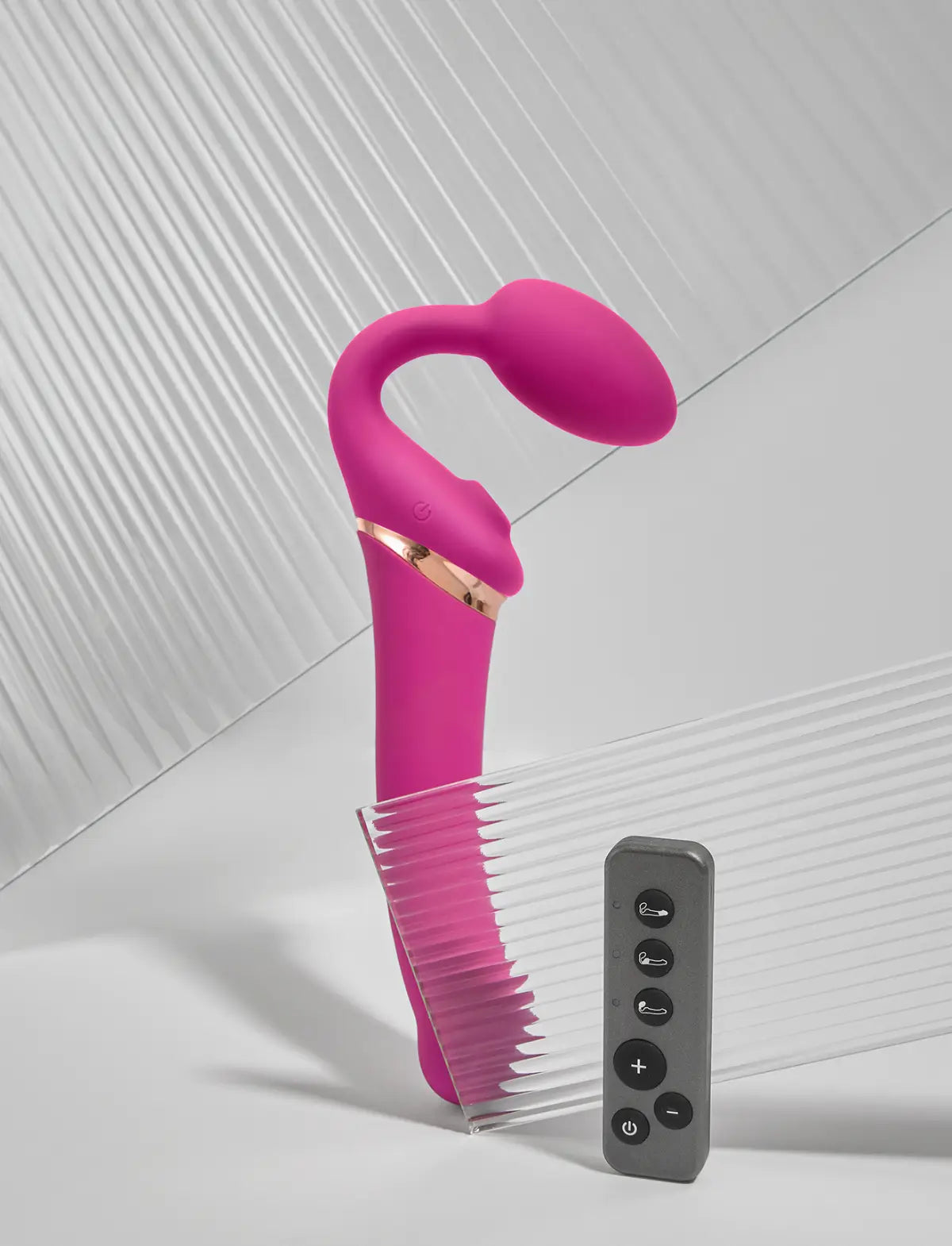 Rechargeable remote-controlled Strap-on-Me with 3 motors in pink, designed for powerful performance and customizable vibration modes