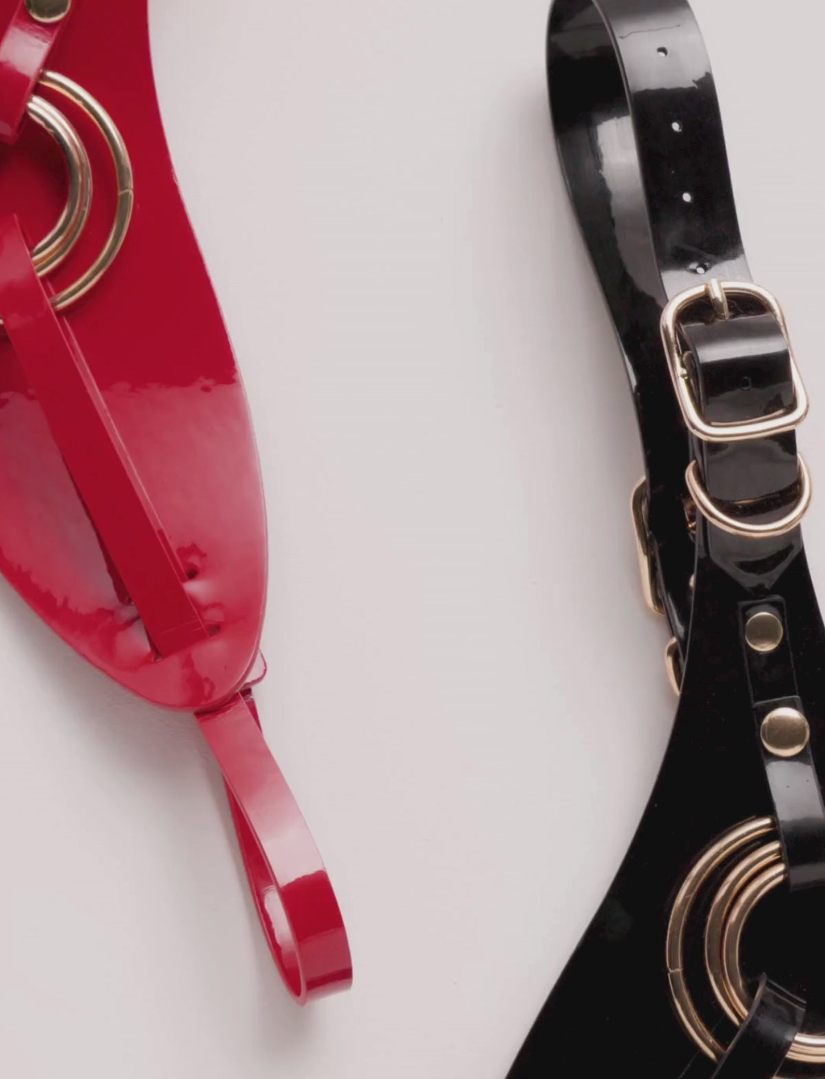 Faux leather harness Strap-on-Me glossy black adjustable fit elegant design
