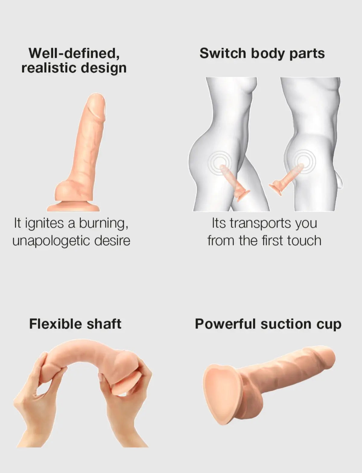 Realistic dildo Strap-on-Me in vanilla with lifelike texture and natural finish for a realistic and comfortable feel