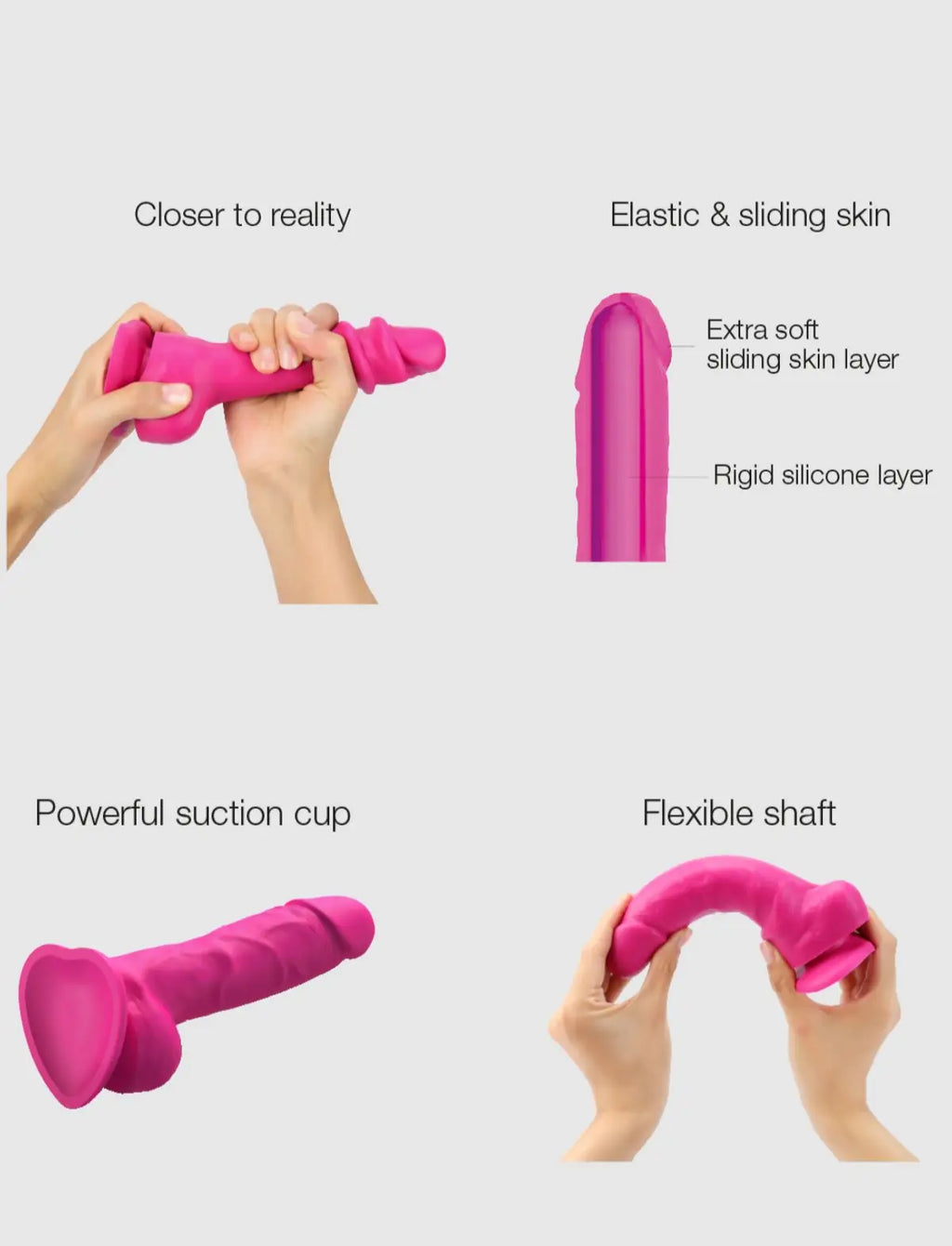 Realistic sliding-skin dildo Strap-on-Me in fuchsia with lifelike texture and ergonomic design for a natural and comfortable feel