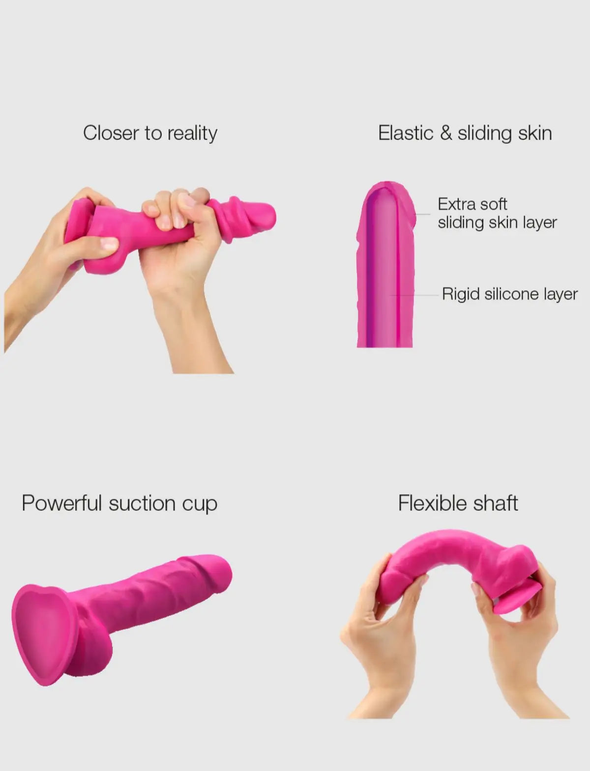 Realistic sliding-skin dildo Strap-on-Me in fuchsia with lifelike texture and ergonomic design for a natural and comfortable feel