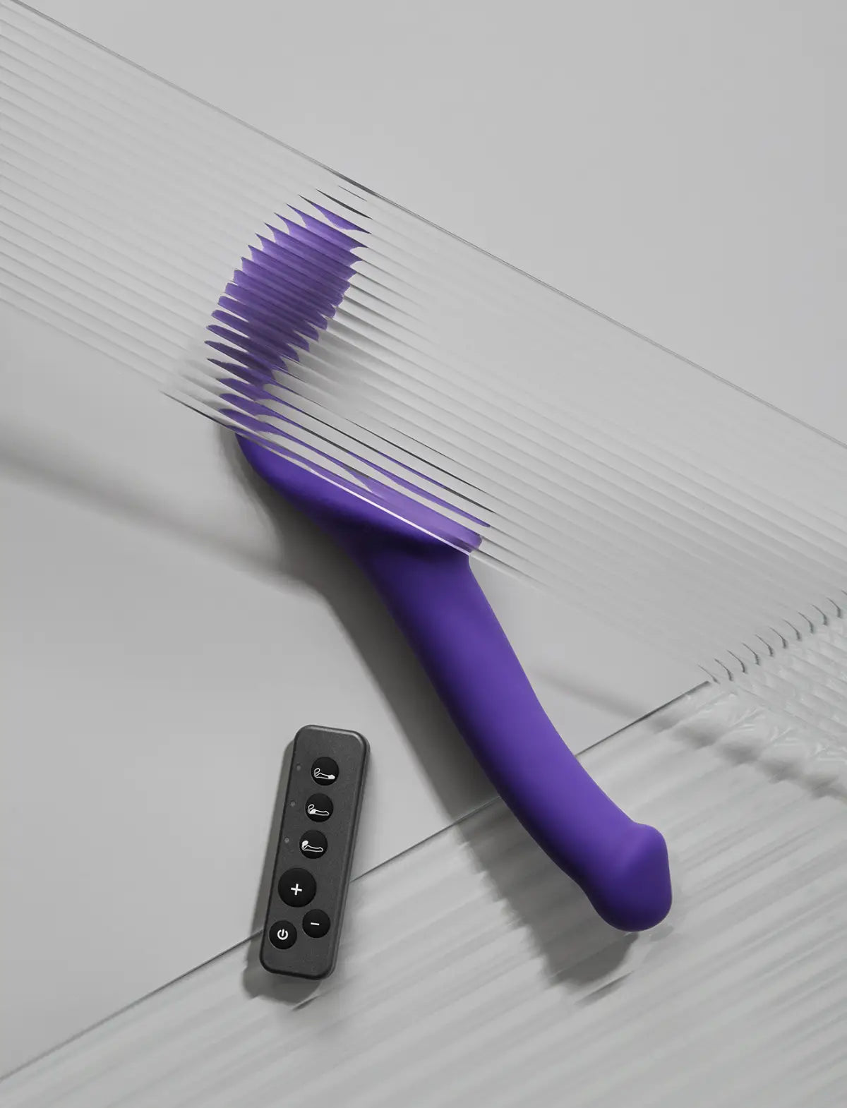 Rechargeable remote-controlled vibrating Strap-on-Me with 3 motors in lila, designed for powerful performance and customizable vibration modes